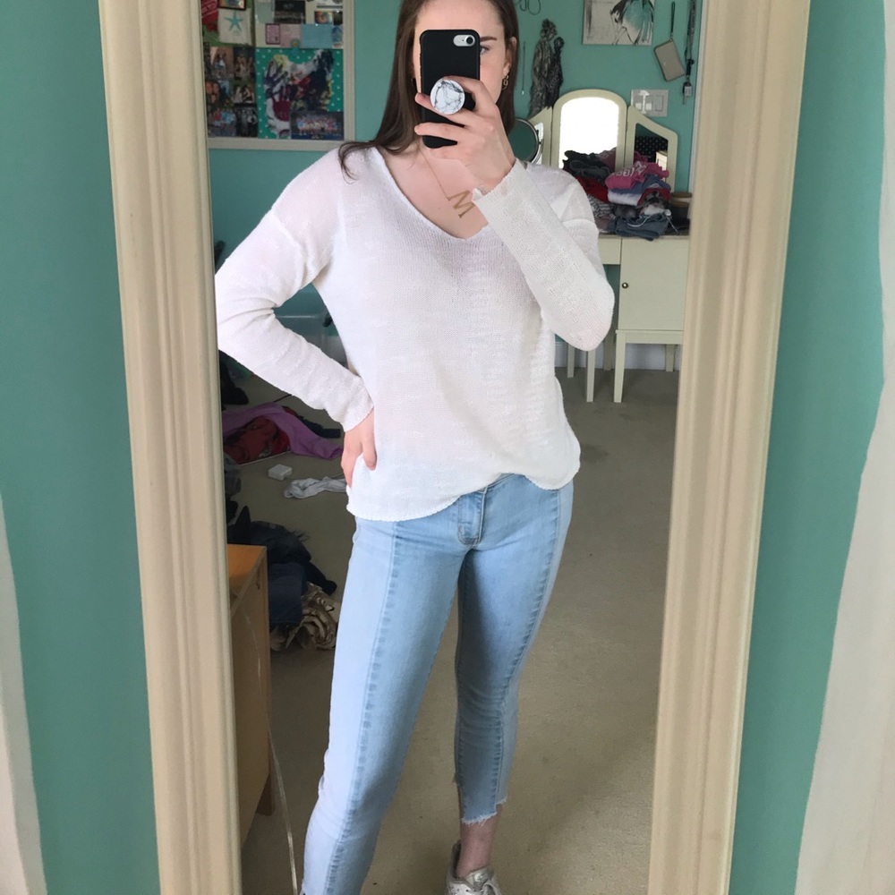 Forever 21 Cream Knit Long Sleeve Tee